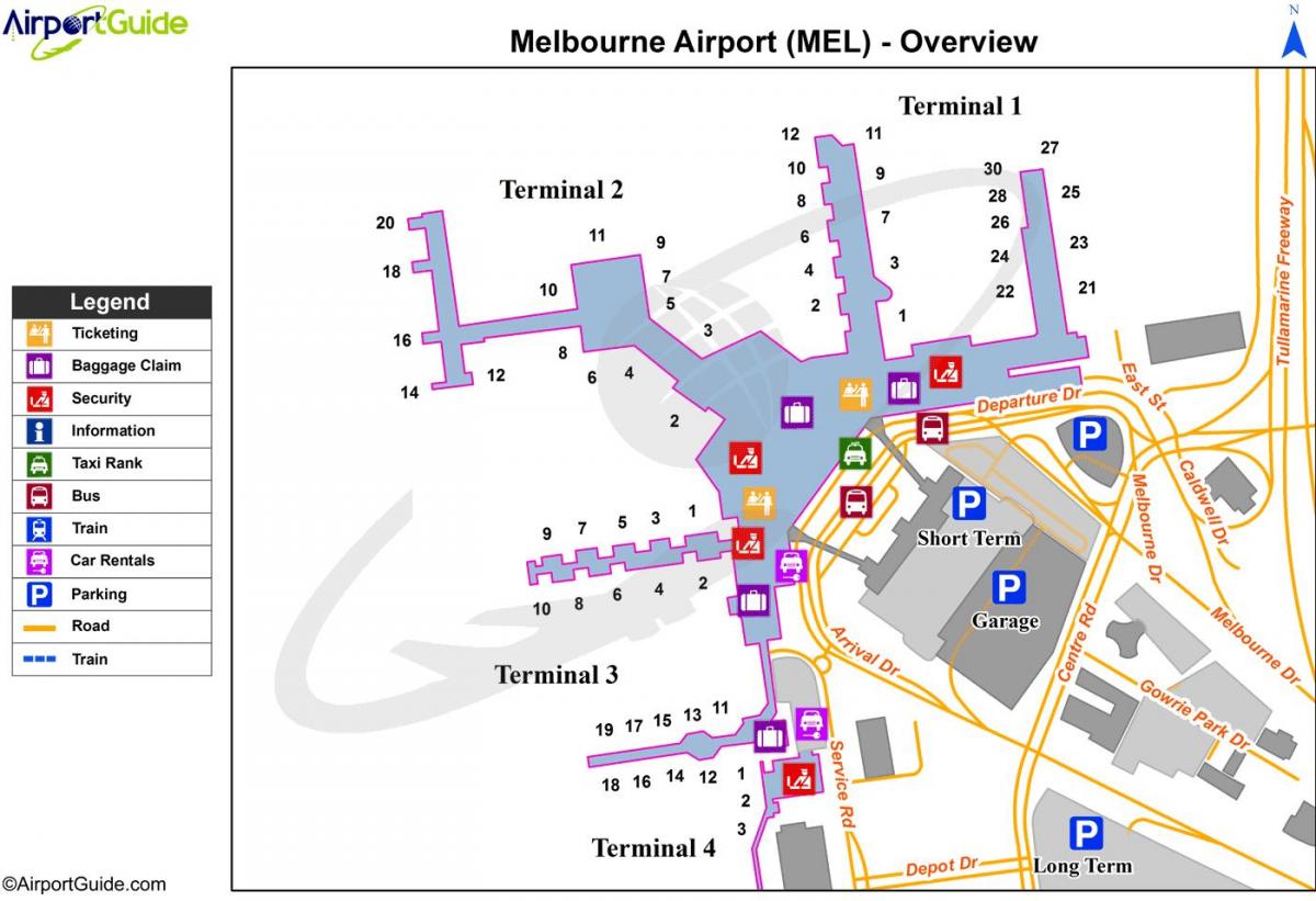 карта на Мелбурн аеродром терминали