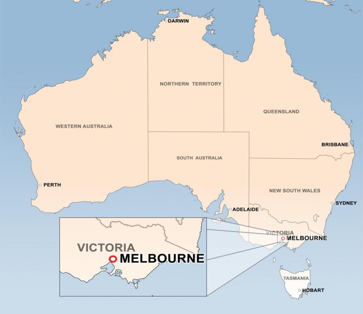 карта на Мелбурн, Австралија