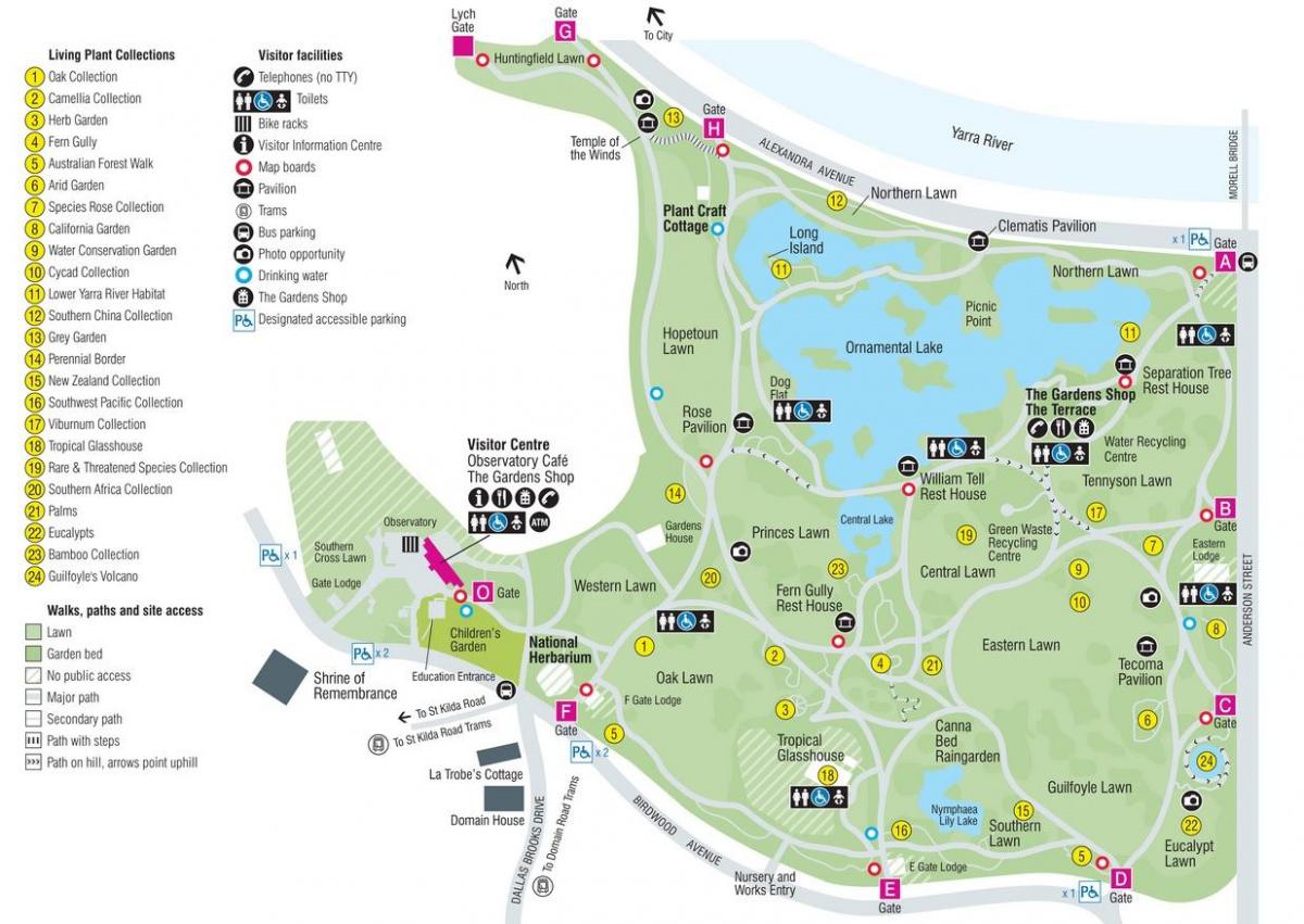 ботанички градини Мелбурн мапа
