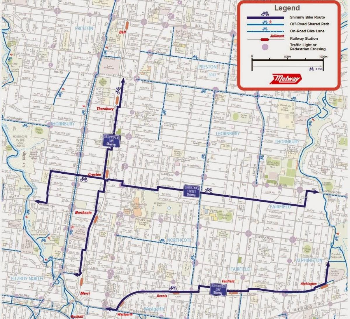 карта на Мелбурн споделување на велосипед