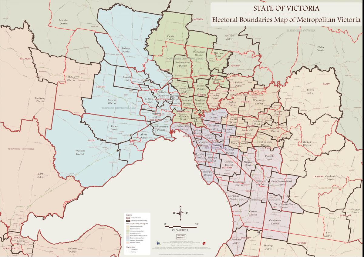 карта на Мелбурн источните предградски