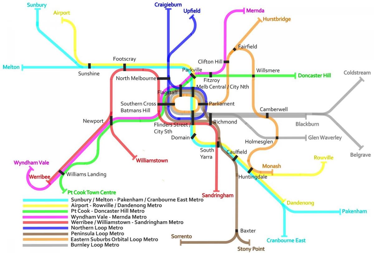 метро воз мапата Мелбурн