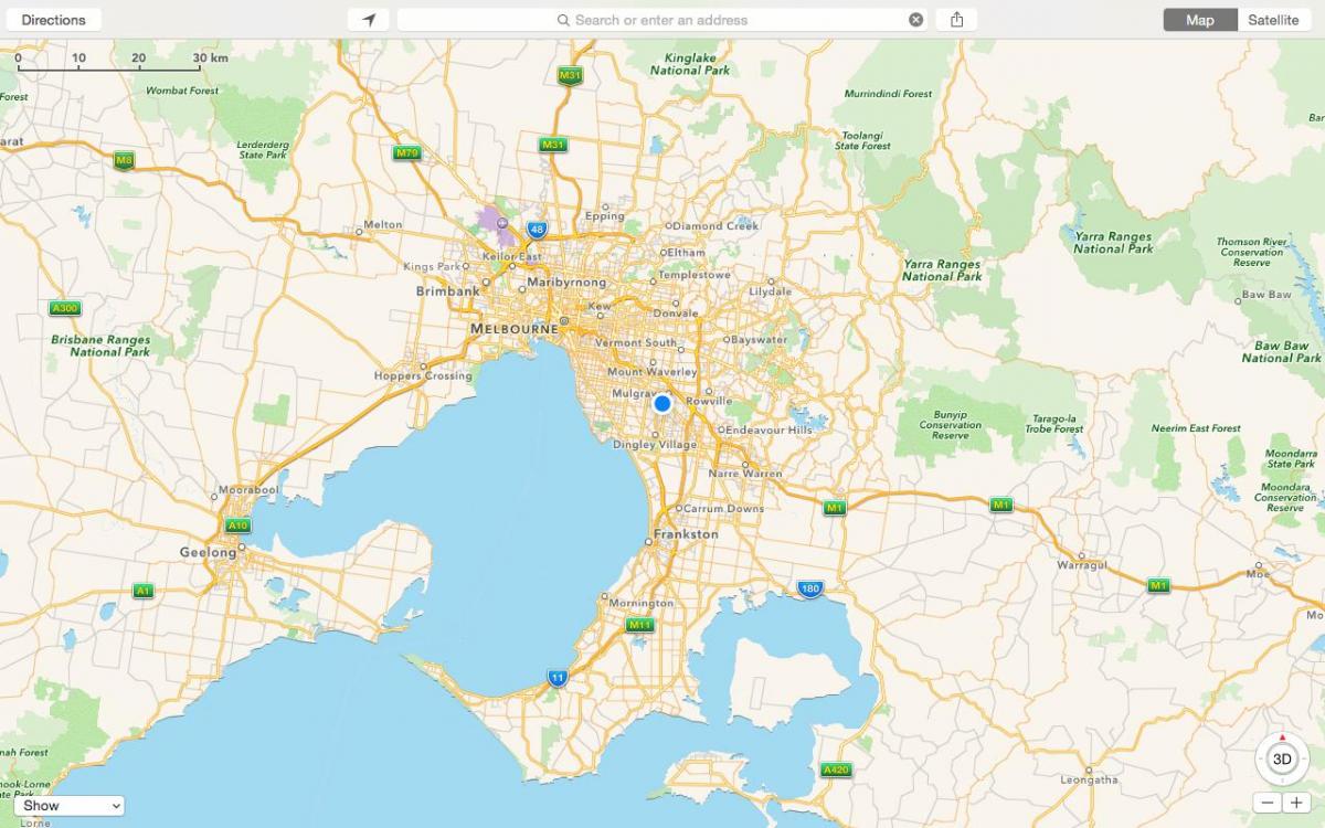 карта на Мелбурн и предградијата