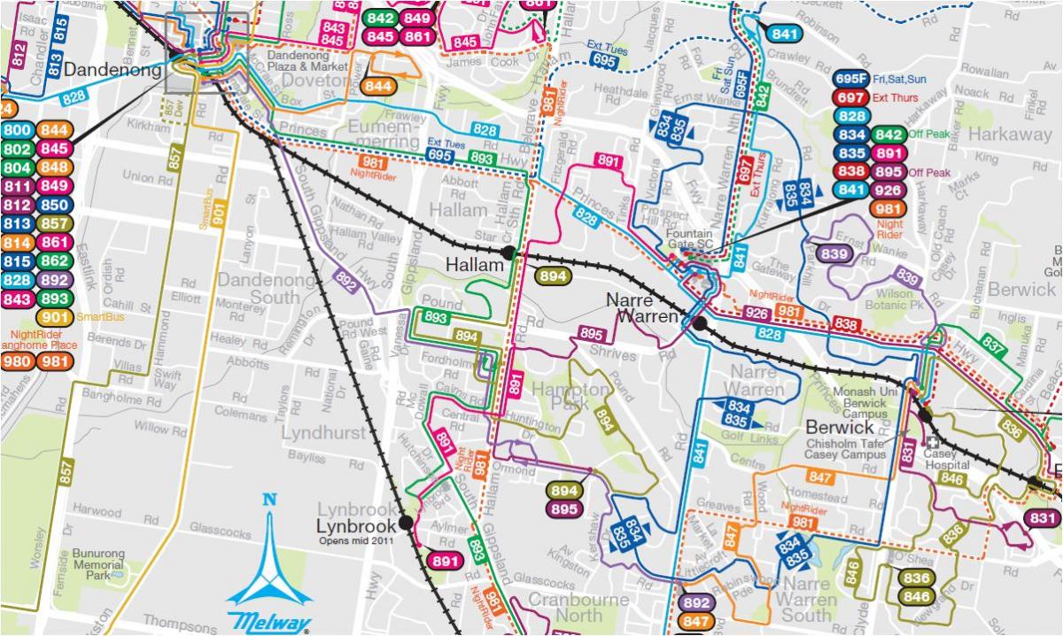 Мелбурн автобус правци мапа